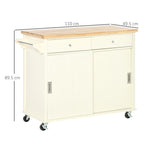 Cooking island for tools and accessories with drawers, locker and rack, 110x49.5x89.5 cm, white - Borgè