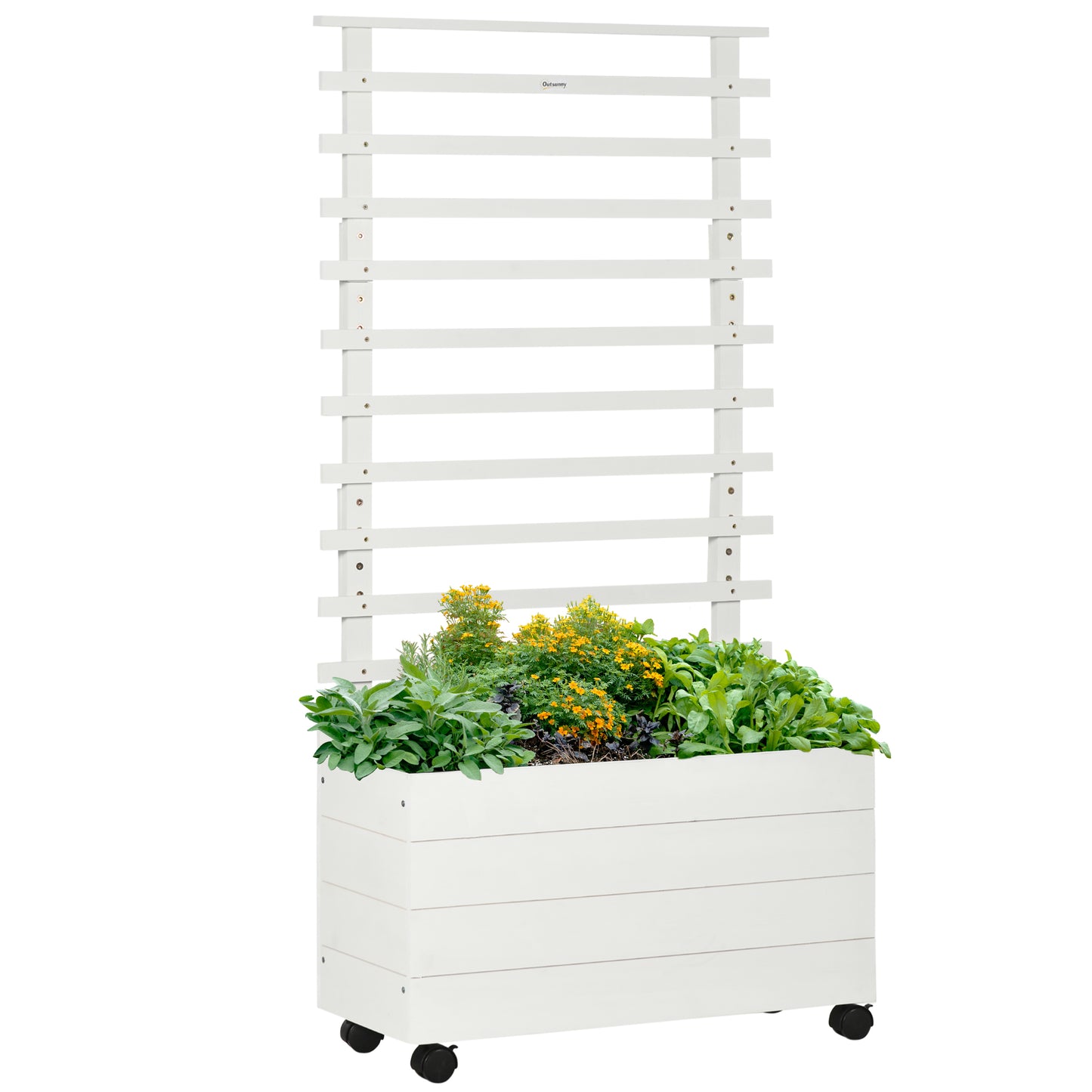 Outsunny vertical flower with 4 wheels and pylon for climbing plants wooden, 76x30x155cm, white - Borgè