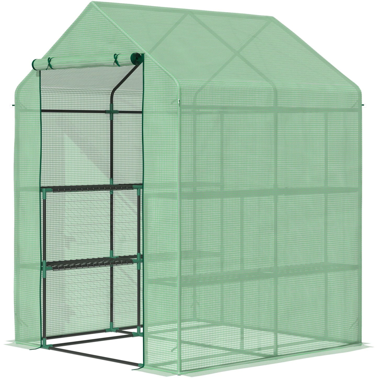 Outsunny Garden greenhouse with shelves, pear coverage and rolled holder, 143x138x190 cm, green - Borgè