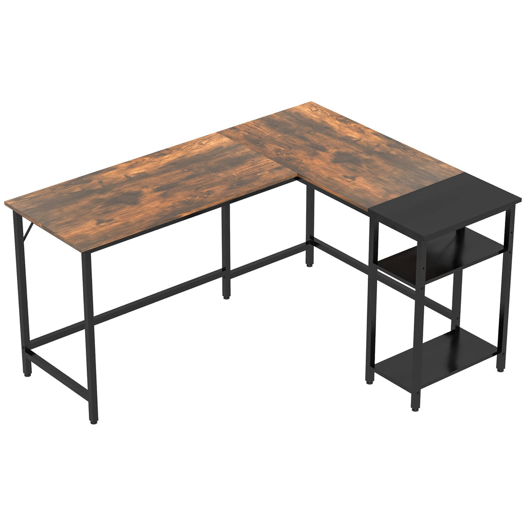 angular desk for industrial style computer with black side shelf - Borgè