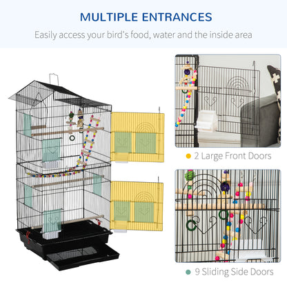 Pawhut bird cage with ladder, swing, bowls and games, in steel, pp and wood, 46x36x100 cm, black - Borgè