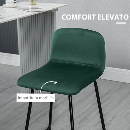 Set 4 high stools with kitchen and bars footrests, in velvety polyester, steel and rubber -tap, 40x45.5x94 cm