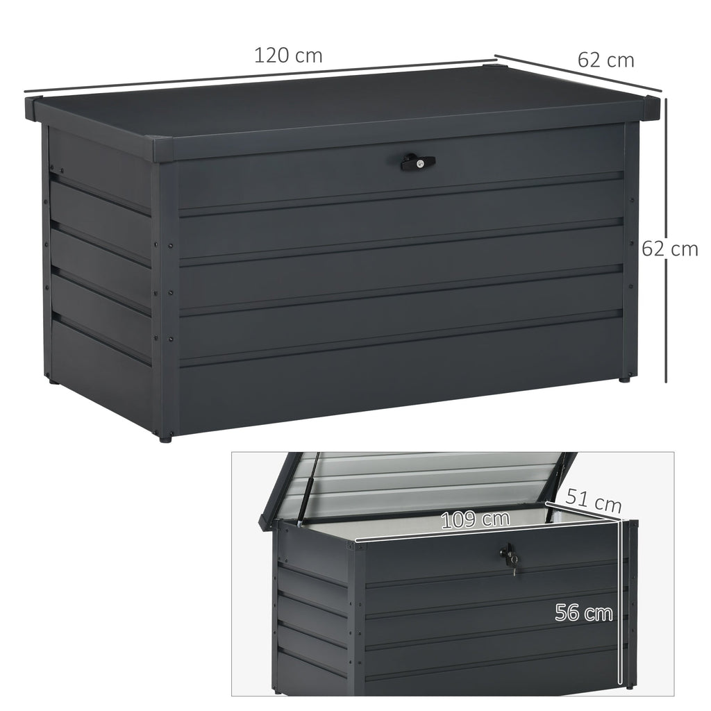 Garden Storage Bench with Key, Modern Steel Chest, Grey, 120x62x62cm - Borge' Group Limited