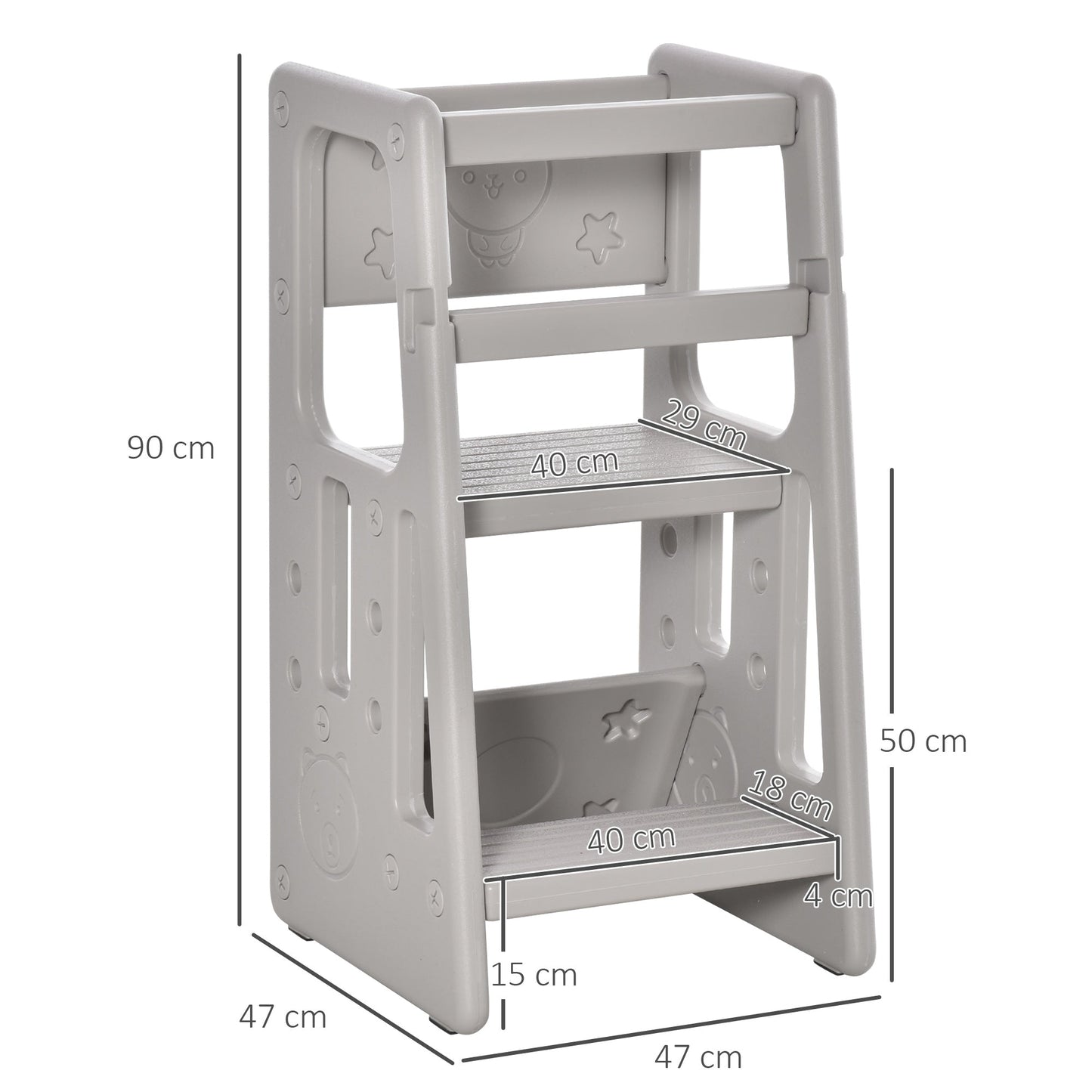 Scaletta for children Torre Montessoriana adjustable height 3 levels, 47x47x90cm, Grey - Borgè