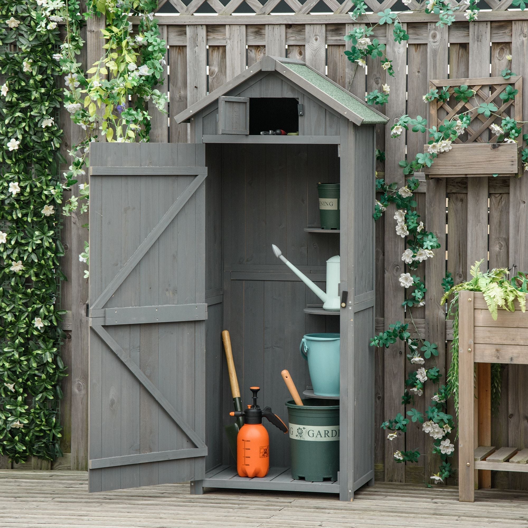 Waterproof Wooden Garden Storage Shed, 77x54. 2x179cm - Grey - Borge' Group Limited