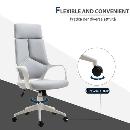 office chair with rocking function, presidential chair in adjustable and swivel fabric, 63x63x117-127 cm, Grey - Borgè