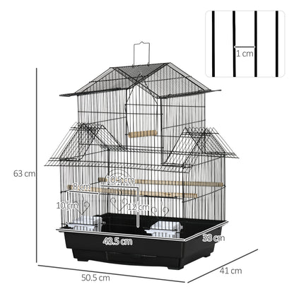 Pawhut bird cage with transport handle and removable tray, in metal and plastic, 50.5x41x63 cm, black - Borgè