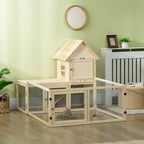 Indoor Rabbit Hutch in Fir Wood with Removable Tray, 3 Doors and Outdoor Area, 151.5x106x97 cm - Borge' Group Limited