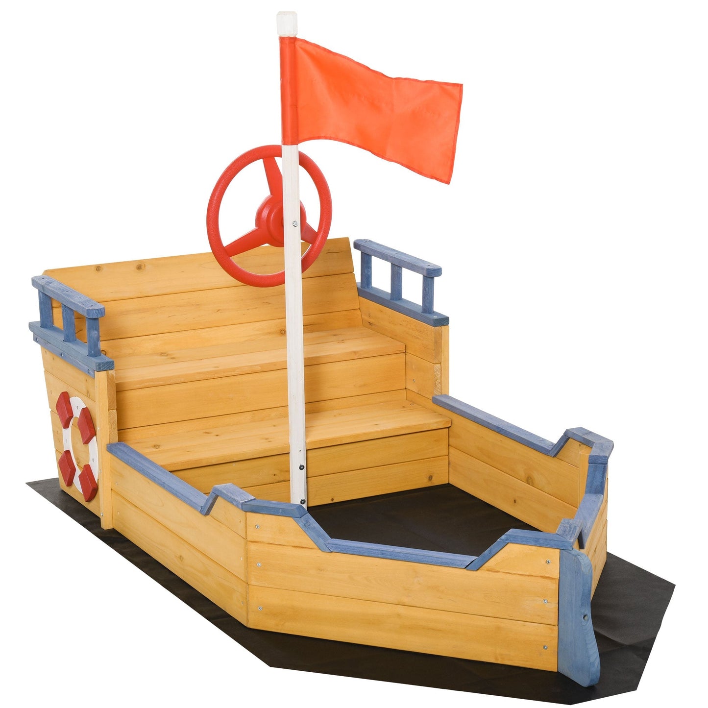 Outsunny Sabbiera for Children in Wooden Shaped Pirates with container compartment, 158x78x45.5cm - Borgè