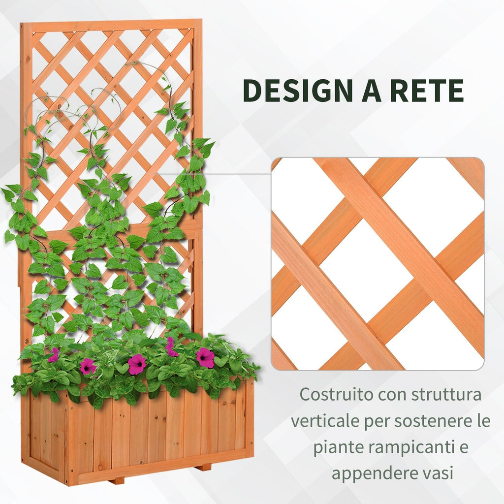 Outdoor Planter with Trellis for Climbing Plants and Pot, in Fir Wood, 72.5x31.5x149.5 cm, Orange - Borge' Group Limited