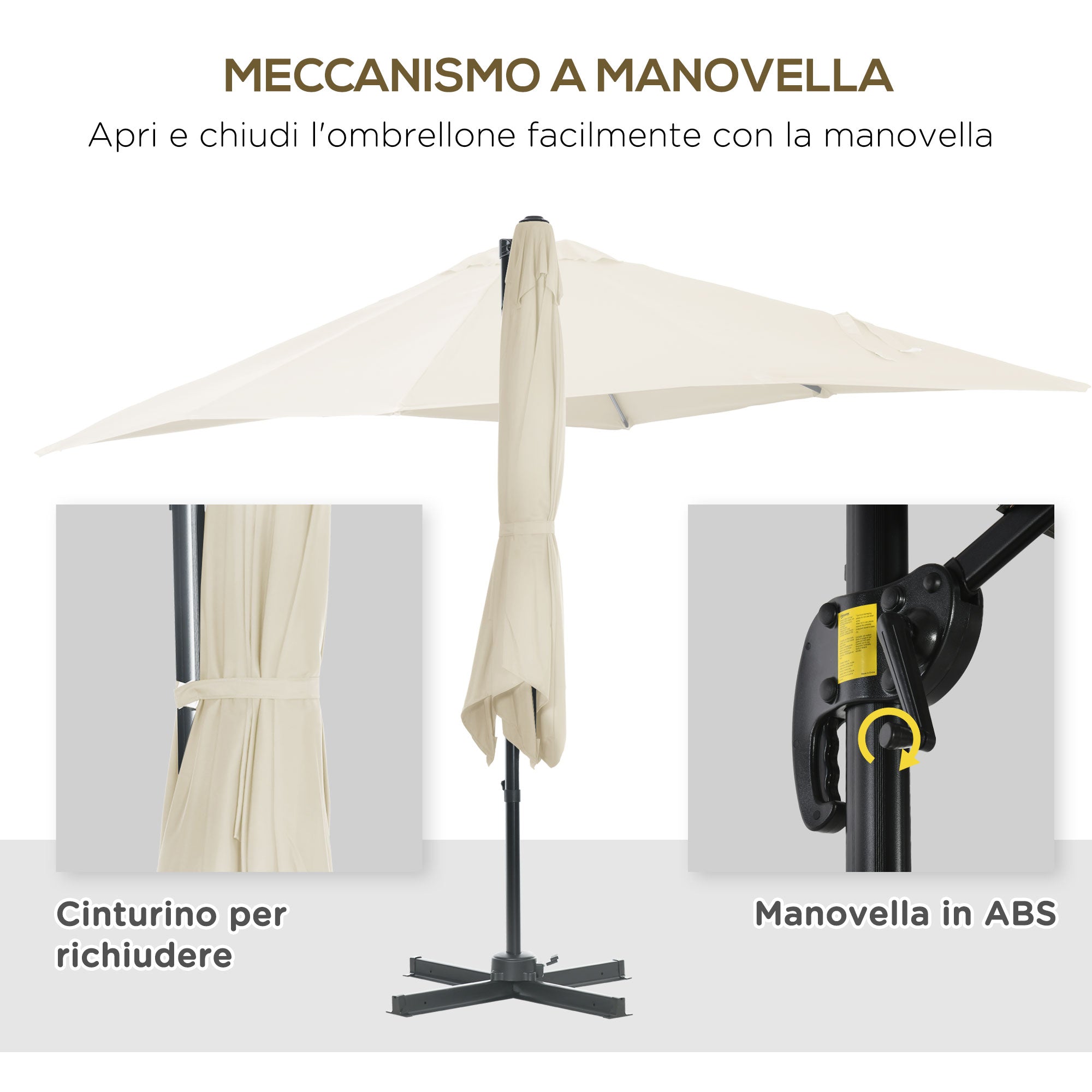 2.5x2.5m Cream Garden Umbrella with 5-Level Adjustable Angle and 360° - Borge' Group Limited