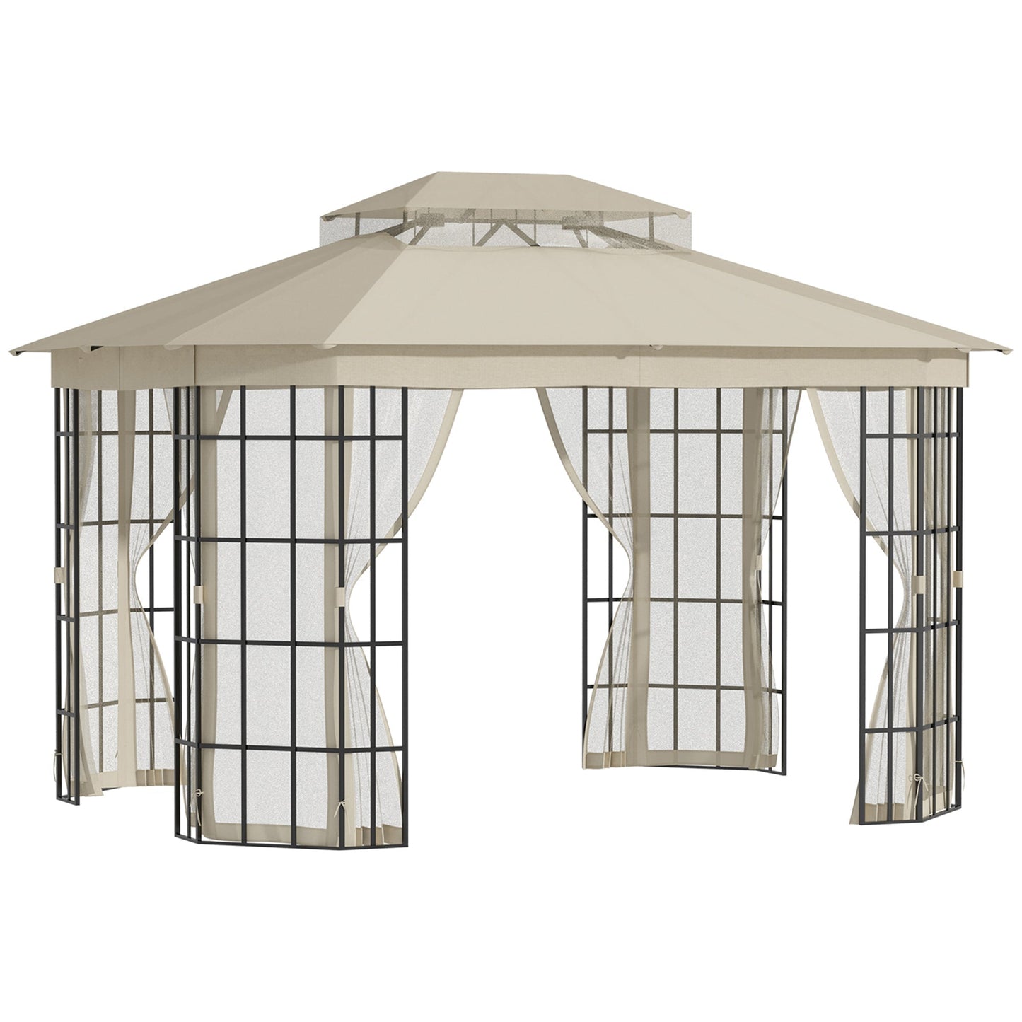 Outsunny garden gazebo with mosquito net and 2 levels in polyester levels, metal structure, 3.65x3m, beige - Borgè