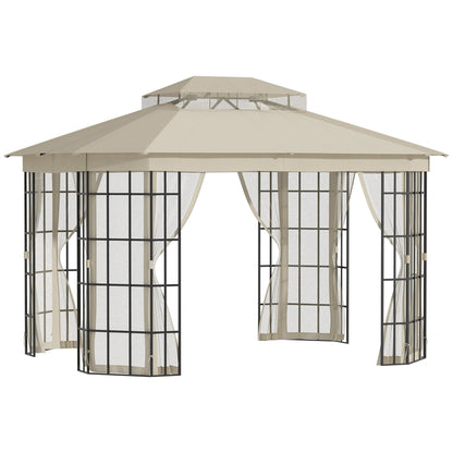 Outsunny garden gazebo with mosquito net and 2 levels in polyester levels, metal structure, 3.65x3m, beige - Borgè