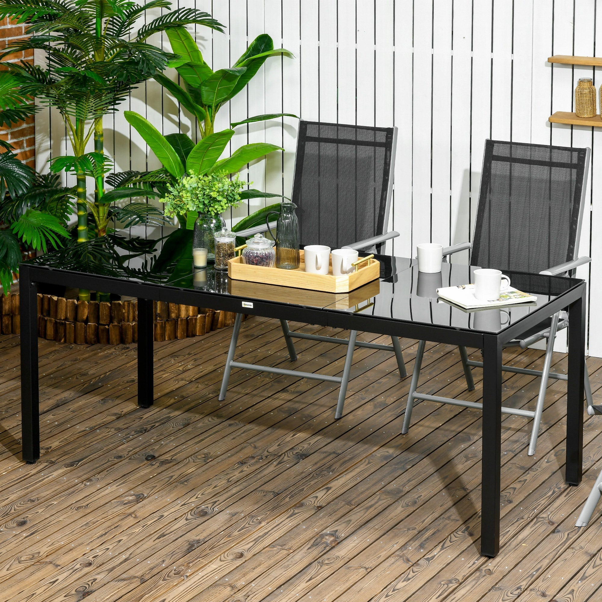 Rectangular Garden Table for 8 People in Aluminum and Glass, 180x80x72cm, Black - Borge' Group Limited