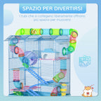 Pawhut for hamsters and 5 -storey rodents with colored pipes, wheel, small house and accessories included, blue, 47x30x59cm - Borgè