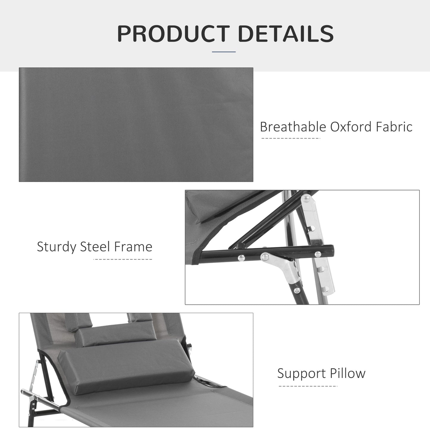 Outsunny folding sunbath with hole for the padded face and reclining back, gray - Borgè