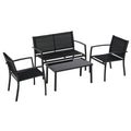 Outdoor Lounge Set, 4 Piece Set with 1 Coffee Table, 2 Garden Chairs and 1 Metal Bench, Black - Borge' Group Limited
