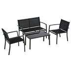Outdoor Lounge Set, 4 Piece Set with 1 Coffee Table, 2 Garden Chairs and 1 Metal Bench, Black - Borge' Group Limited