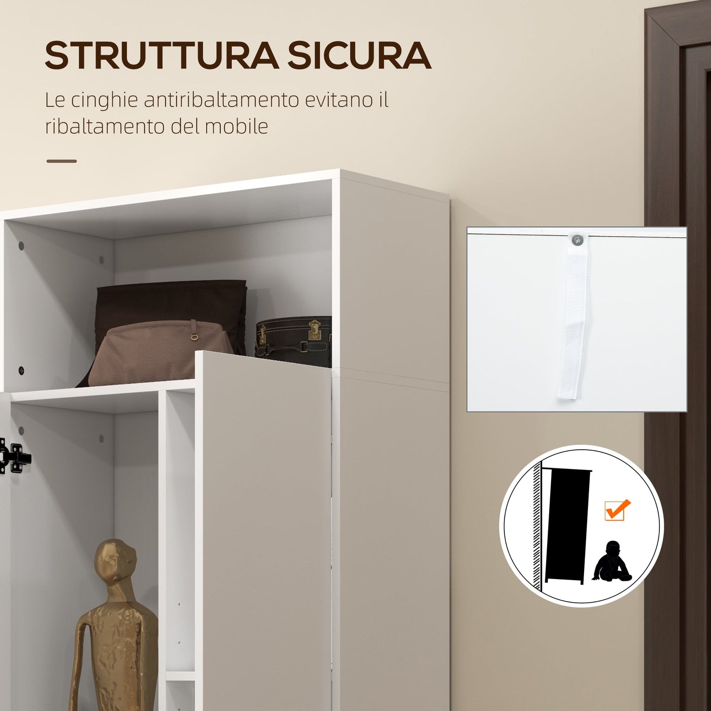 Homcom Multiuse mobile with open shelf, 2 adjustable doors and shelves, 70x35x188cm, white - Borgè