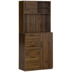 Modern Credenza with 3 drawers and lockers, furniture pantry for kitchen and living room in wood, 80x40x178cm, walnut - Borgè
