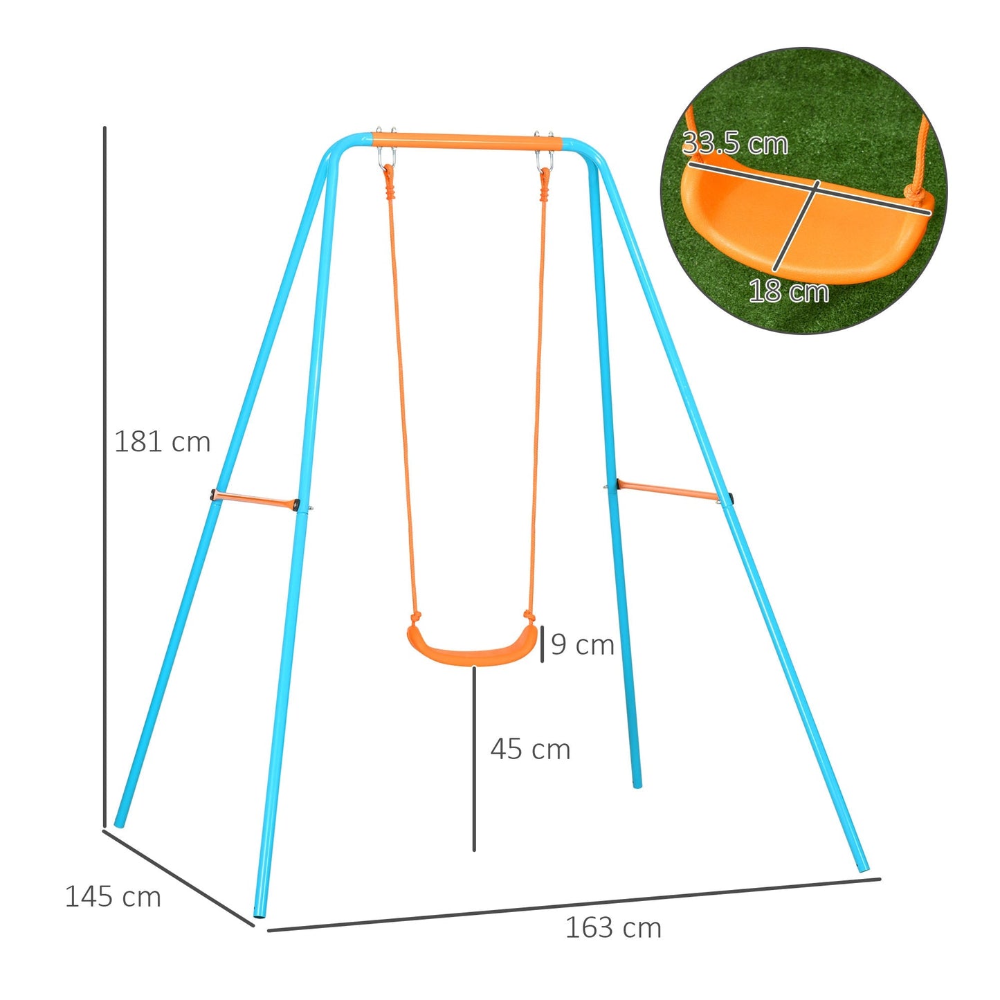 Outsunny swing for children 3-8 years as a garden in steel and pe with seat and pickets, 163x145x181 cm