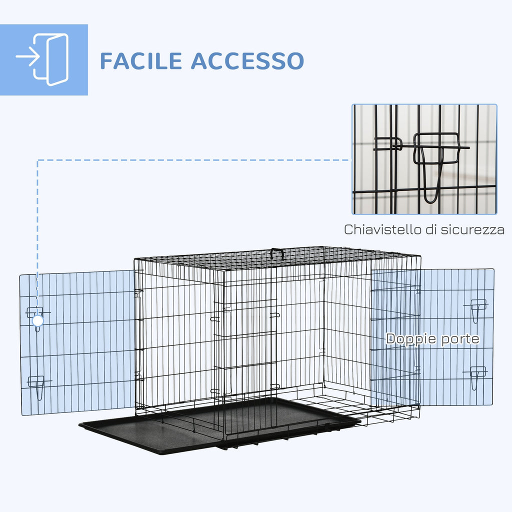 Pet Cage Foldable Steel Double Opening Dog and Cat Carrier, 121x77x82cm, Black - Borge' Group Limited