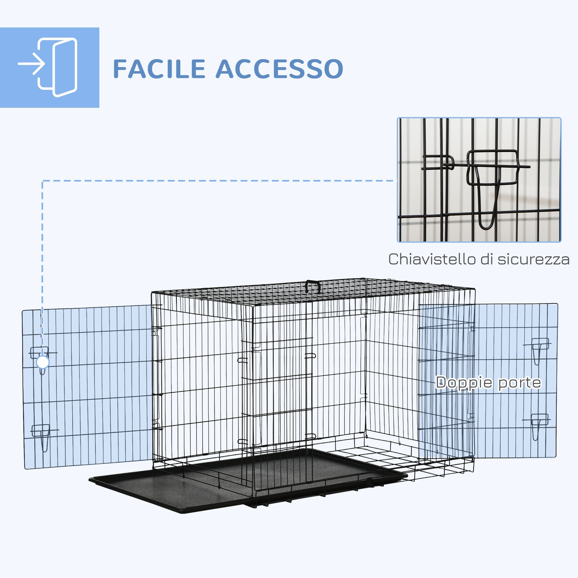 Pet Cage Foldable Steel Double Opening Dog and Cat Carrier, 121x77x82cm, Black - Borge' Group Limited