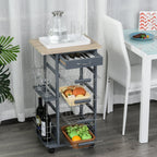 kitchen trolley in dark Grey with 1 drawer and 4 metal baskets - Borgè