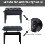 Stool Benchetta Bench Piano chair with PORTOGGGEMENT ROAD ADJUSTABLE HEIGHT, 54.5x33x48-58cm, Black - Borgè