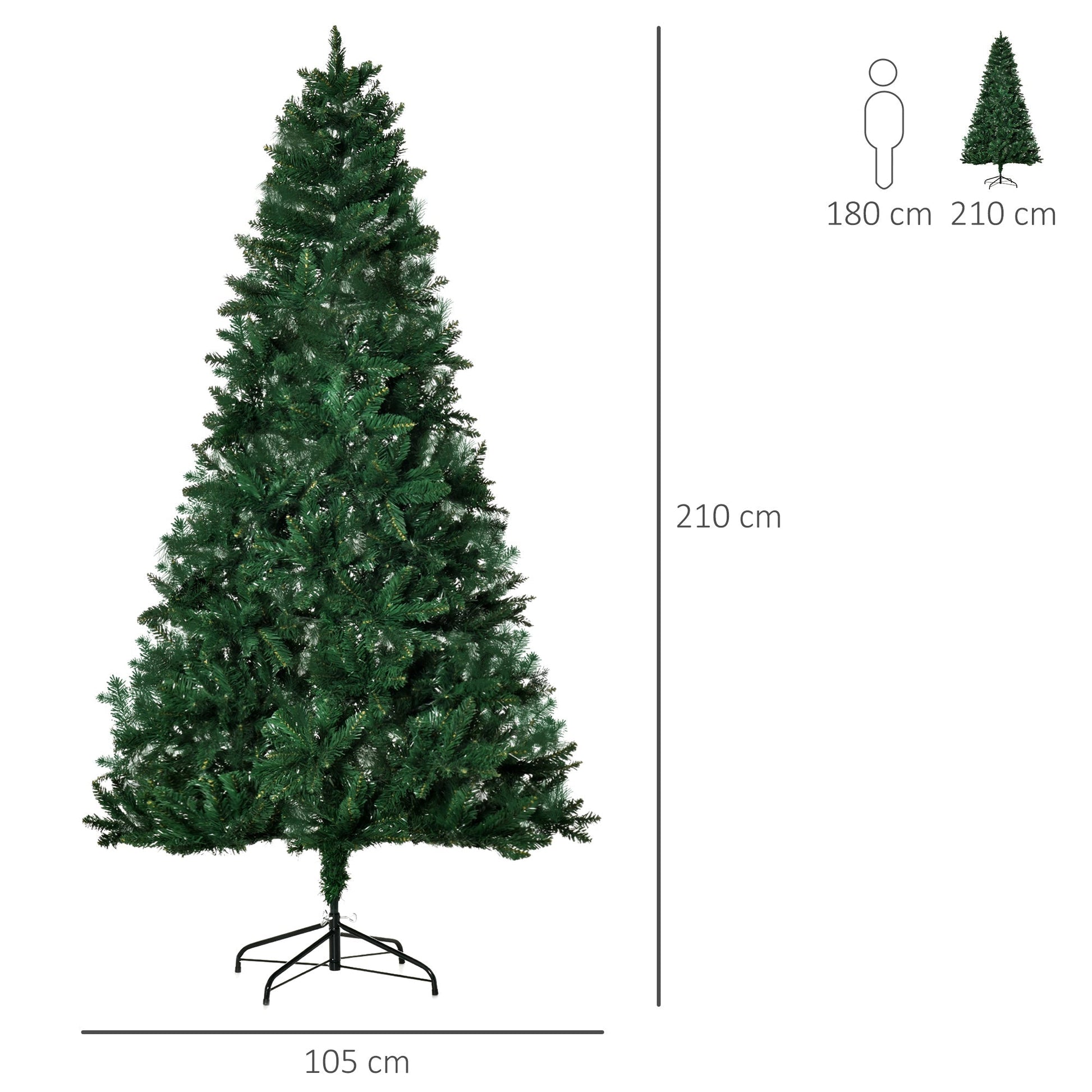 Folding Artificial Christmas Tree with Removable Base 210cm - Green - Borgè