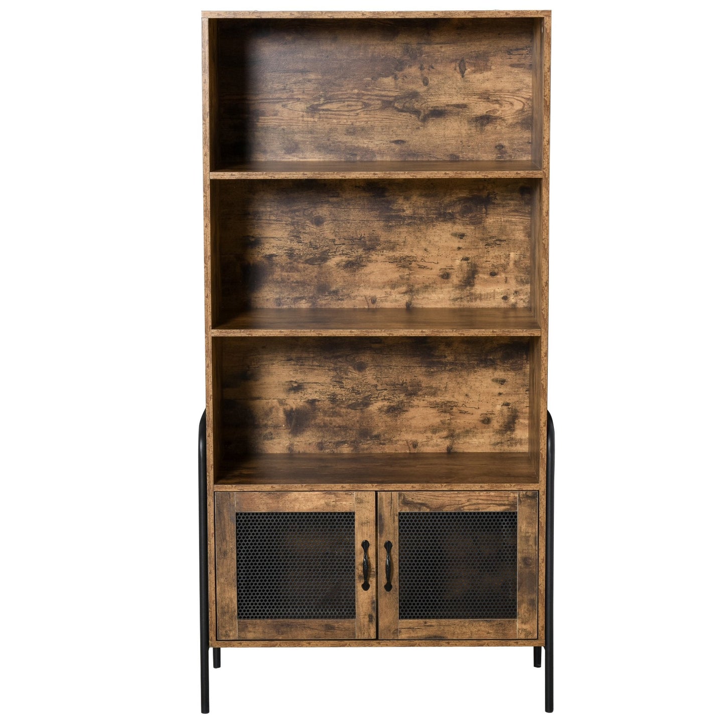 Mobile Library Industrial Design with shelves and cabinet in wood and metal, brown and black, 81x40x160cm - Borgè