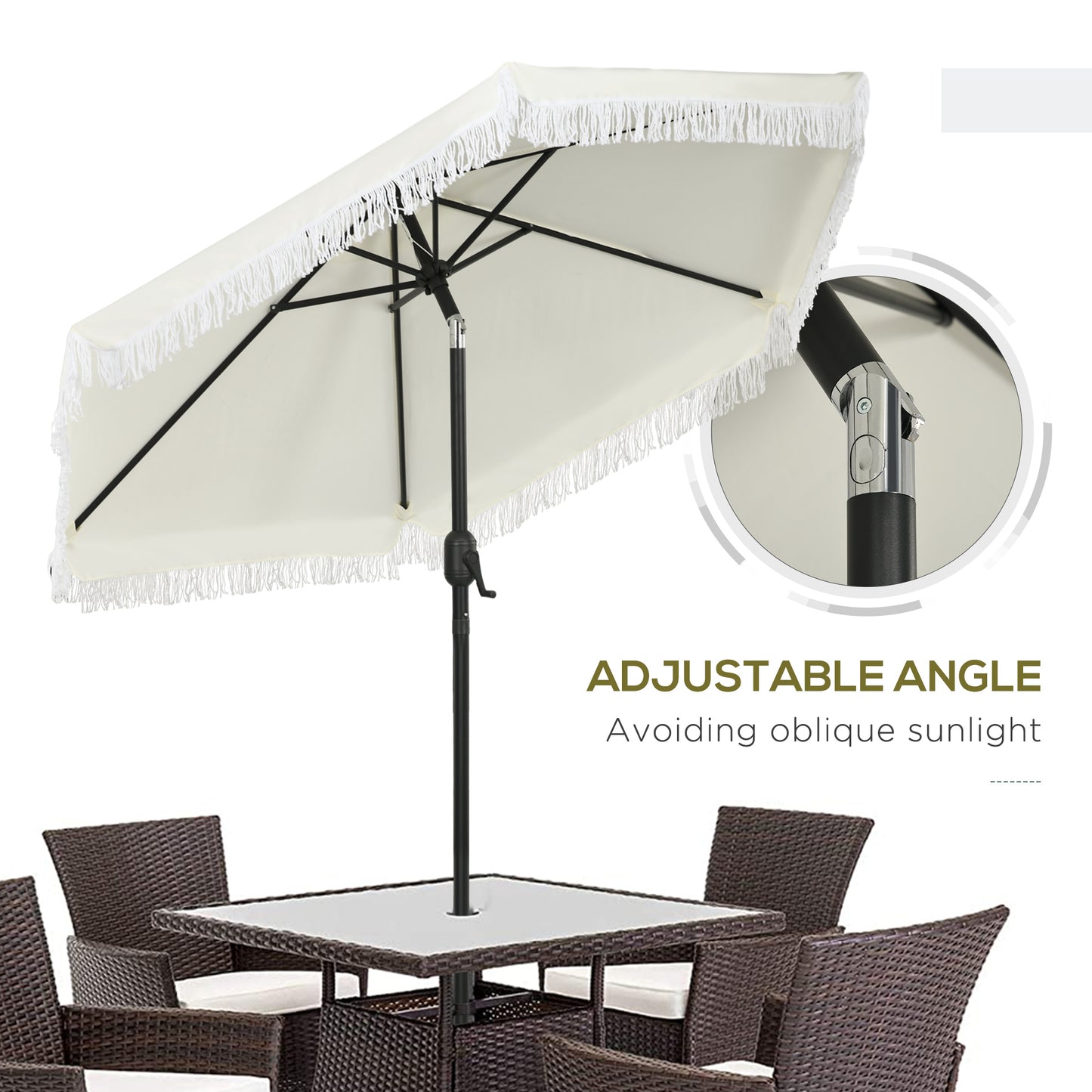 Outsunny garden umbrella 2.3x2.2m inclinable with central pole and crank, cream - Borgè