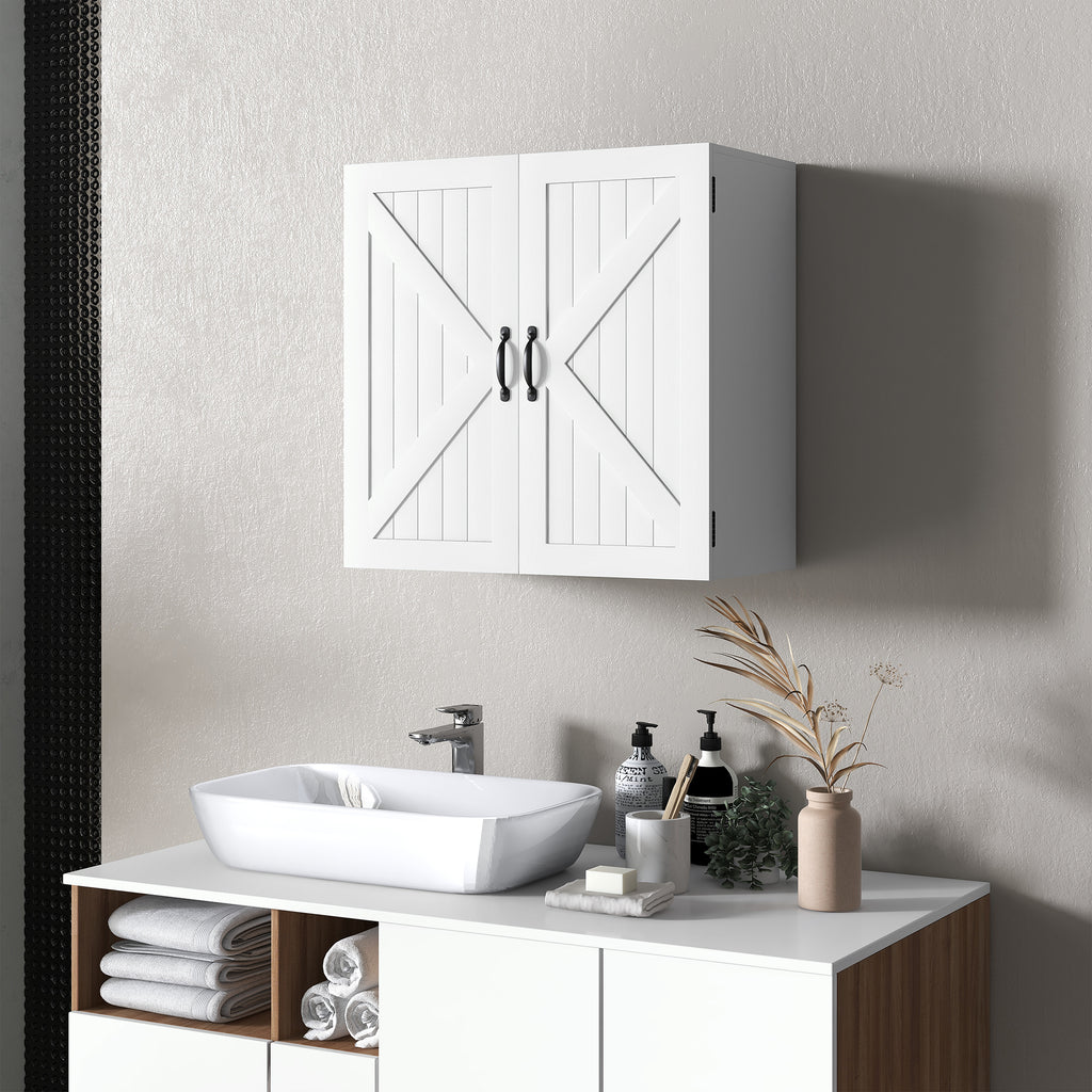 Kleankin Wooden Bathroom Wooden Bathroom Wooden Bathroom With Adjustable Bank, 60x30x60cm, White - Borgè