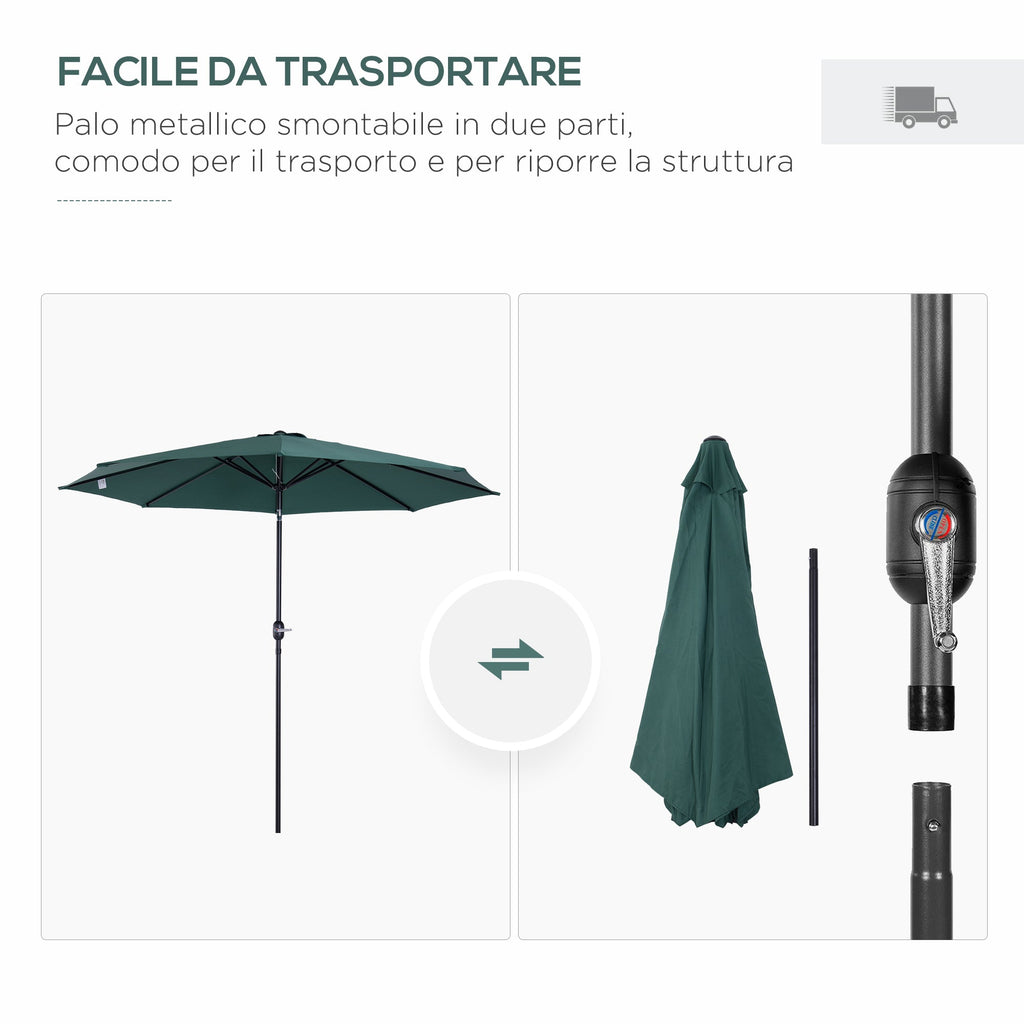 3x2.5 m Tilting Garden Umbrella with Crank Handle, Metal and Green Polyester - Borge' Group Limited