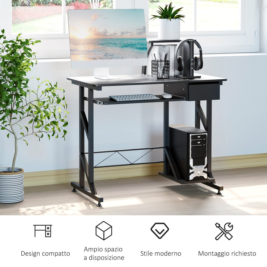 desk for computers saving in steel and wood with drawer, removable keyboard shelf - Borgè