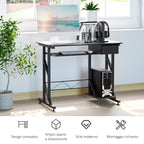 desk for computers saving in steel and wood with drawer, removable keyboard shelf - Borgè