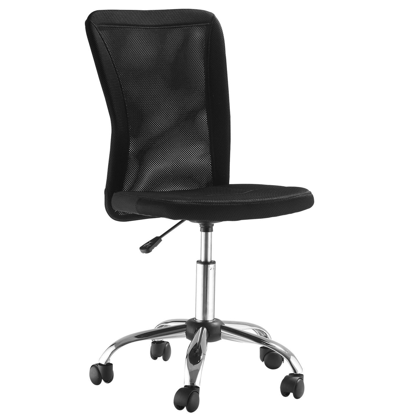 Ergonomic office chair without armrests, breathable mesh fabric, adjustable height and 5 wheels, 43x58x90-100cm, black - Borgè