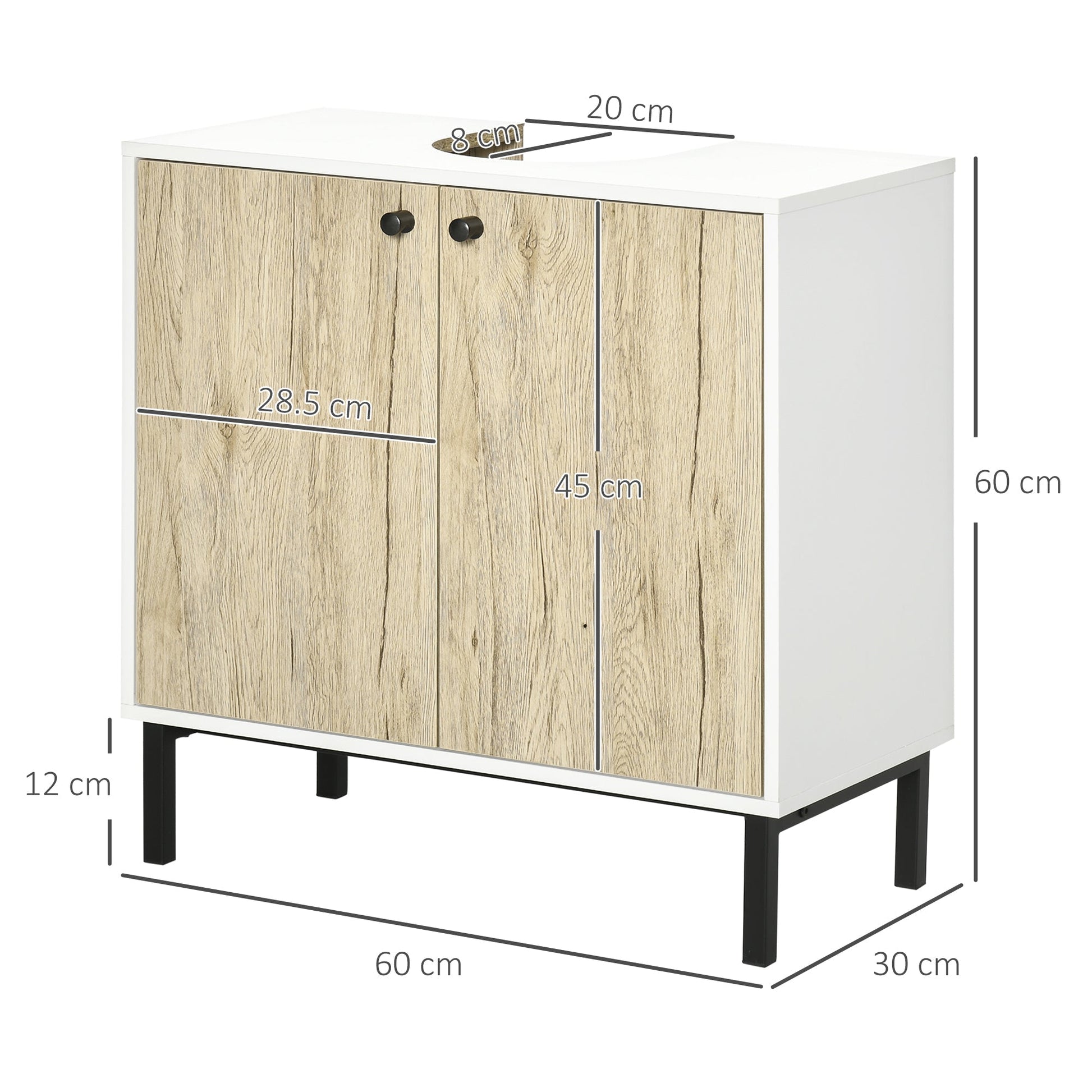 White and Oak Bathroom Sink Vanity | 60x30x60 cm - Borgè