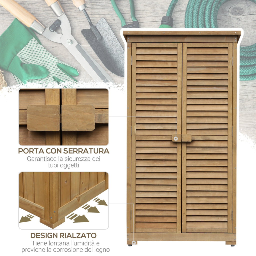 Wooden Garden Shed with Waterproof Roof, Outdoor Garden Tool Cabinet with 3 Shelves, 87x46.5x160cm - Borge' Group Limited