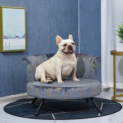 PAWHUT SOFA for small dogs and cats luxury kennels in blue velvet and gold - Borgè