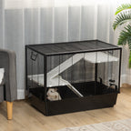 Guinea Pig Cage with Handle, Water Tank, Ramp and Tray, 80x48x58cm, Black - Borge' Group Limited