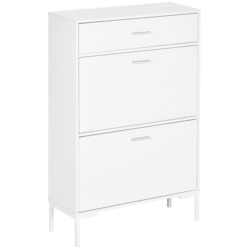 Modern Mobile Mobile for 12 pairs of shoes with 2 limelight and drawer doors, 76x26x110 cm, white - Borgè