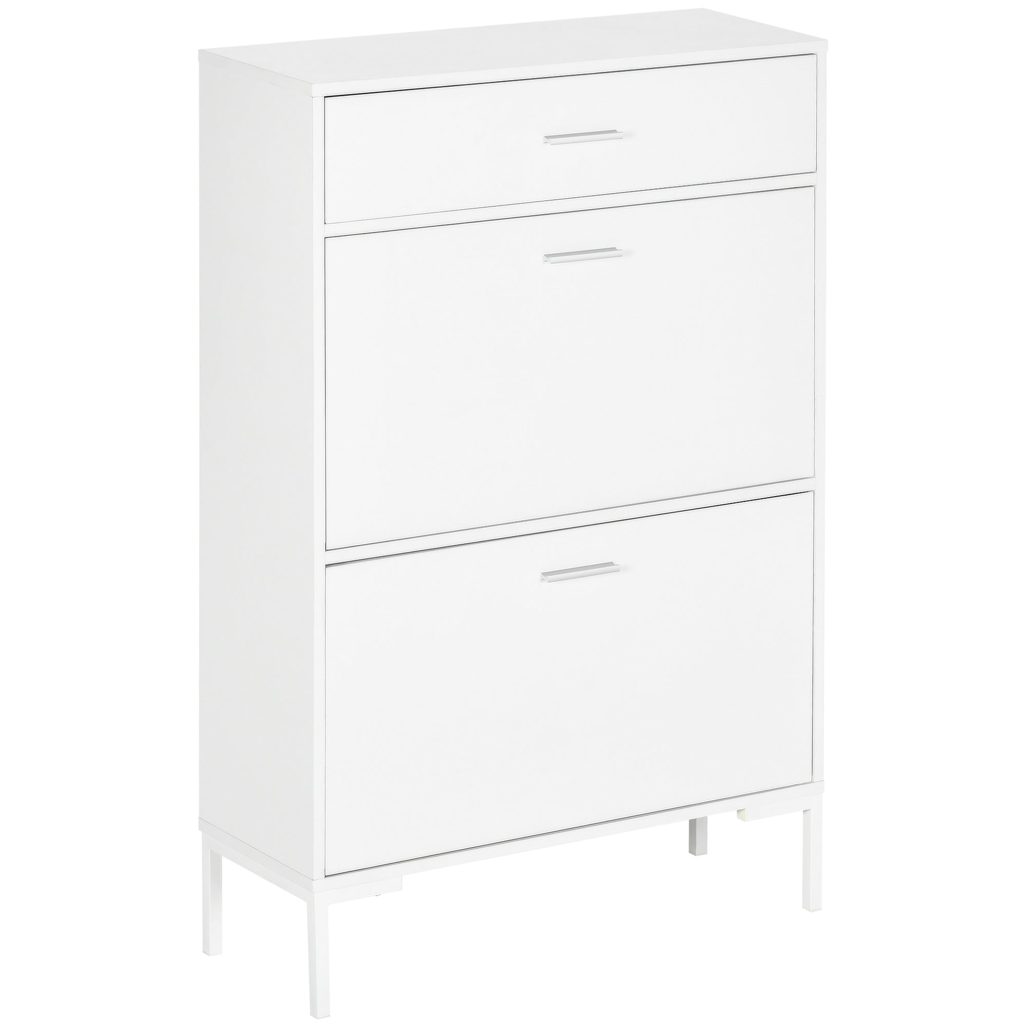 Modern Mobile Mobile for 12 pairs of shoes with 2 limelight and drawer doors, 76x26x110 cm, white - Borgè