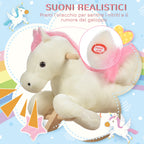 White and Pink Rocking Horse with Sounds and Poplar Wood Structure for Children 18-36 Months, 70x28x57cm - Borgè