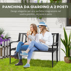 Black Steel Garden Bench for 2 Persons with High Backrest and Armrests, 128x62. 5x81. 5 cm - Borge' Group Limited