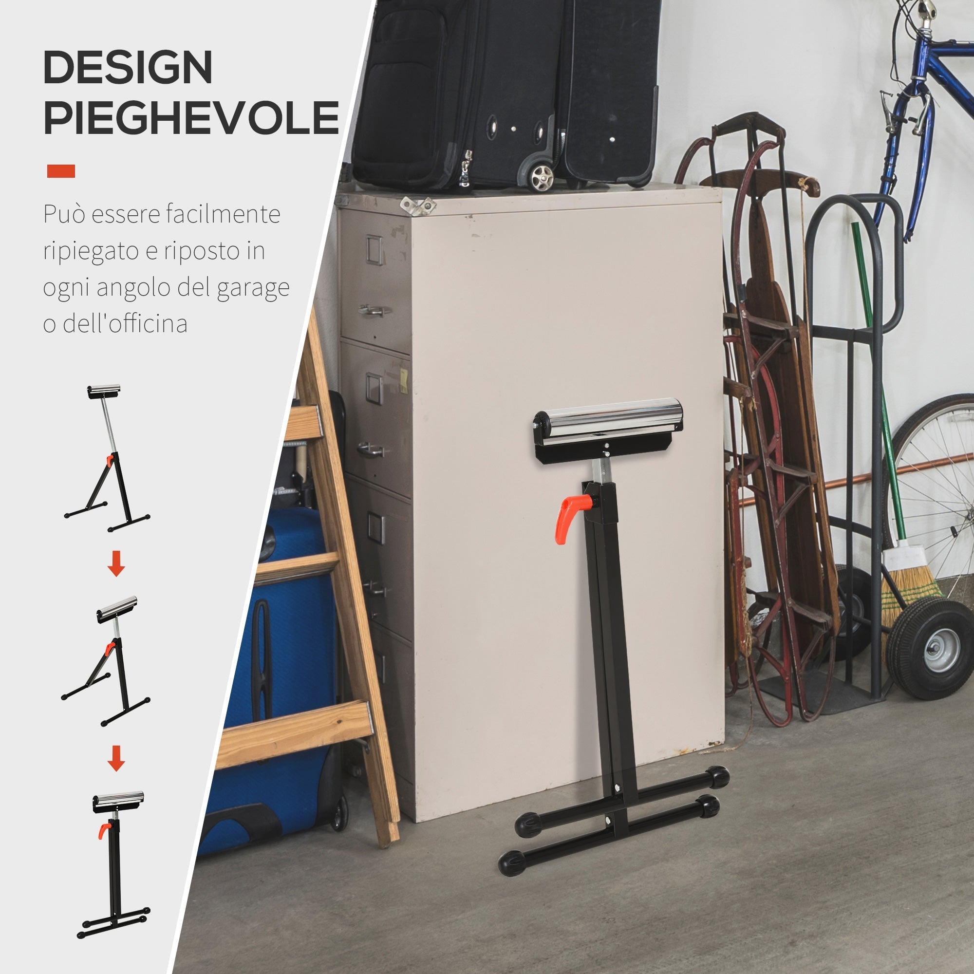 Homcom roller stand at adjustable metal height, folding design and space-saving, 44x50x68-110 cm - Borgè