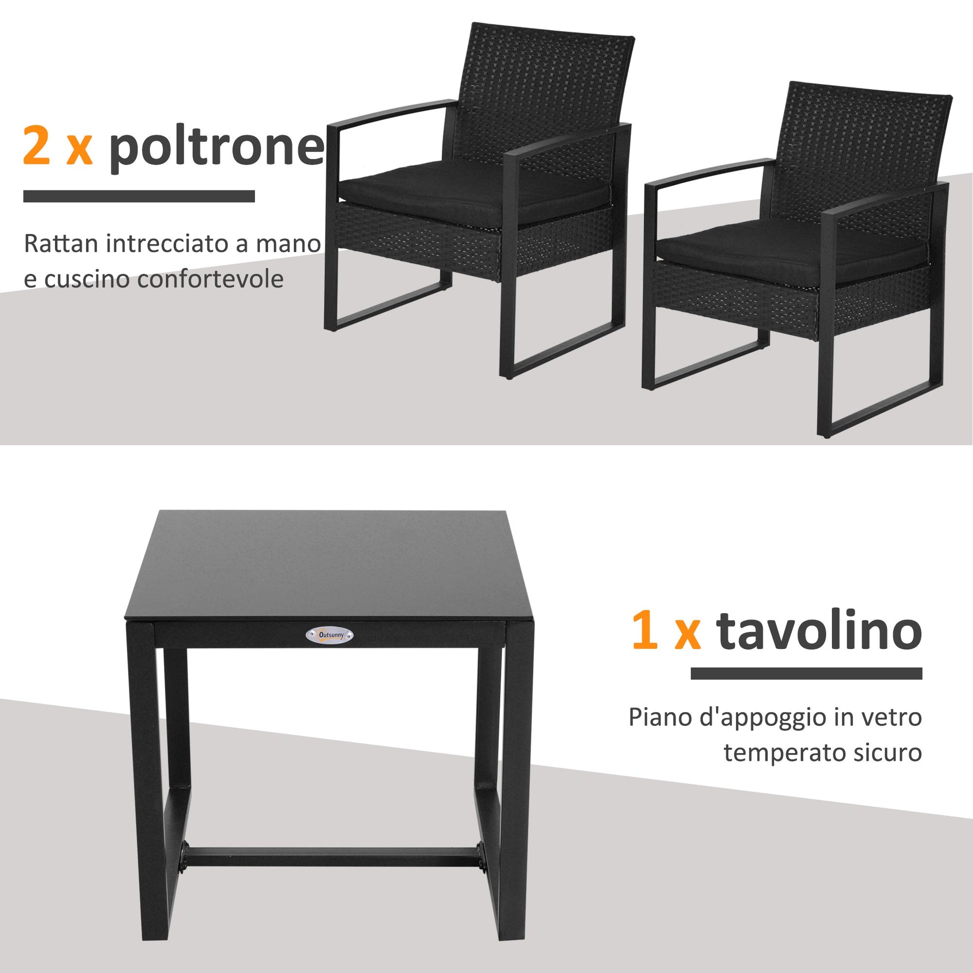 MARLO | Outdoor Furniture Balcony Set, Table and 2 Chairs with Cushions - Borgè