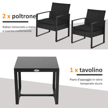 MARLO | Outdoor Furniture Balcony Set, Table and 2 Chairs with Cushions - Borgè