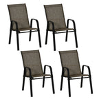 Garden Chairs Set of 4, Stackable Outdoor Chairs in Metal and Breathable Fabric, Brown - Borge' Group Limited