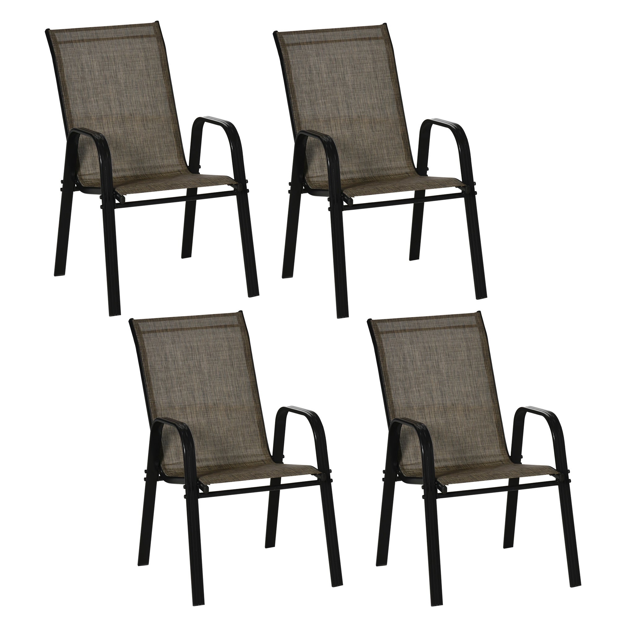 Garden Chairs Set of 4, Stackable Outdoor Chairs in Metal and Breathable Fabric, Brown - Borge' Group Limited